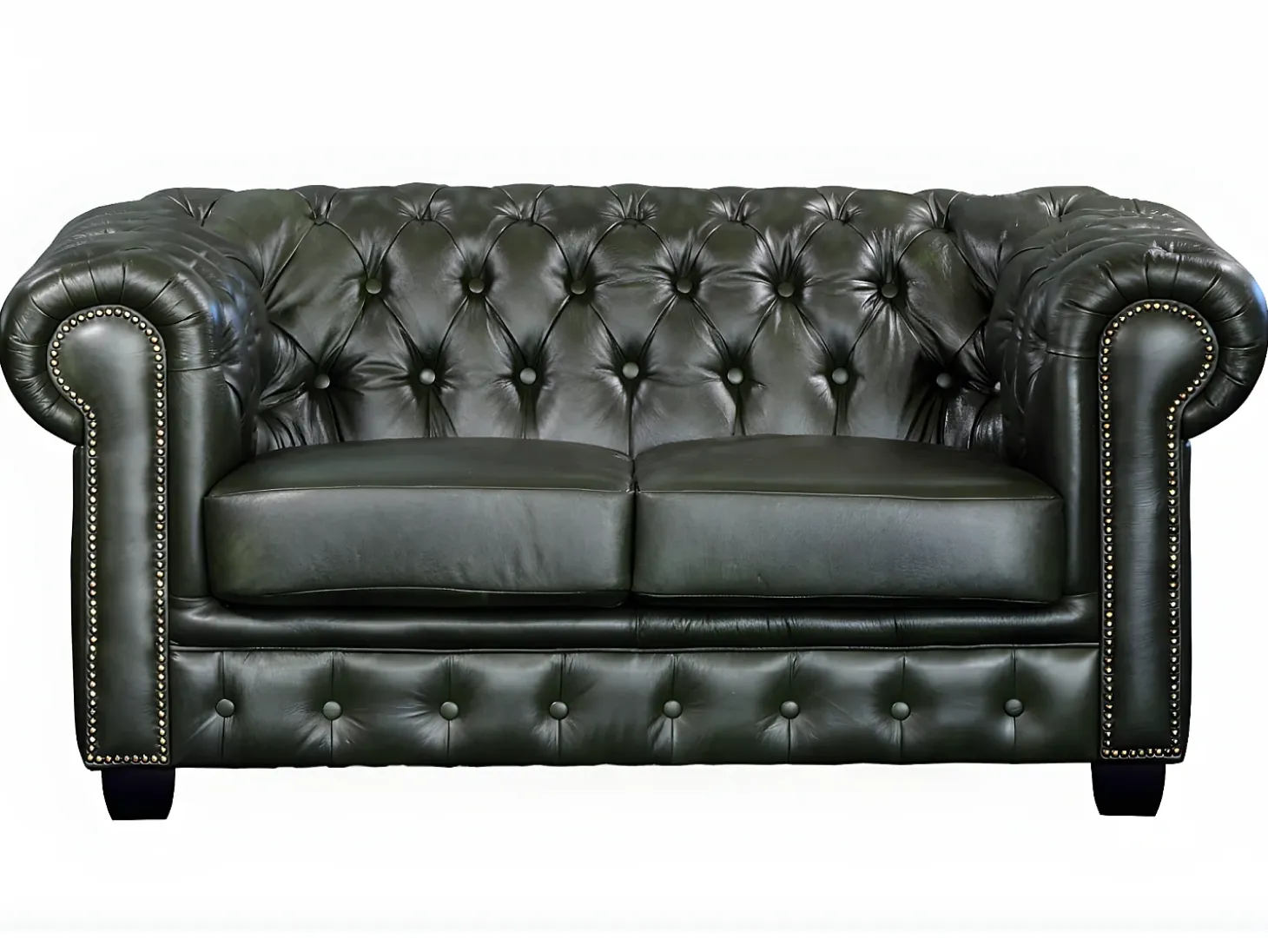 Sofá 2 plazas chesterfield 100% piel color verde BRENTON