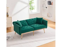 Sofá 2 plazas con brazos - Sofá recto con respaldo regulable y 2 cojines - terciopelo verde