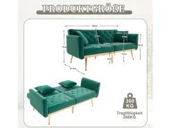 Sofá 2 plazas con brazos - Sofá recto con respaldo regulable y 2 cojines - terciopelo verde