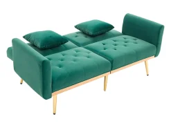 Sofá 2 plazas con brazos - Sofá recto con respaldo regulable y 2 cojines - terciopelo verde