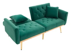 Sofá 2 plazas con brazos - Sofá recto con respaldo regulable y 2 cojines - terciopelo verde