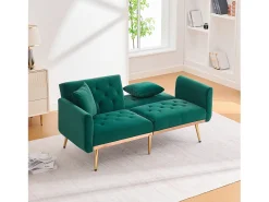 Sofá 2 plazas con brazos - Sofá recto con respaldo regulable y 2 cojines - terciopelo verde