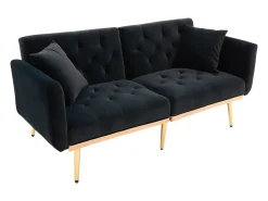 Sofá 2 plazas con reposabrazos - Sofá recto con respaldo regulable y 2 cojines - terciopelo negro