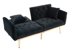 Sofá 2 plazas con reposabrazos - Sofá recto con respaldo regulable y 2 cojines - terciopelo negro
