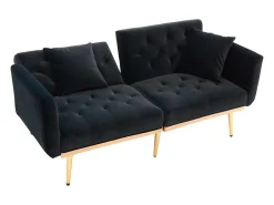 Sofá 2 plazas con reposabrazos - Sofá recto con respaldo regulable y 2 cojines - terciopelo negro