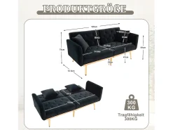Sofá 2 plazas con reposabrazos - Sofá recto con respaldo regulable y 2 cojines - terciopelo negro