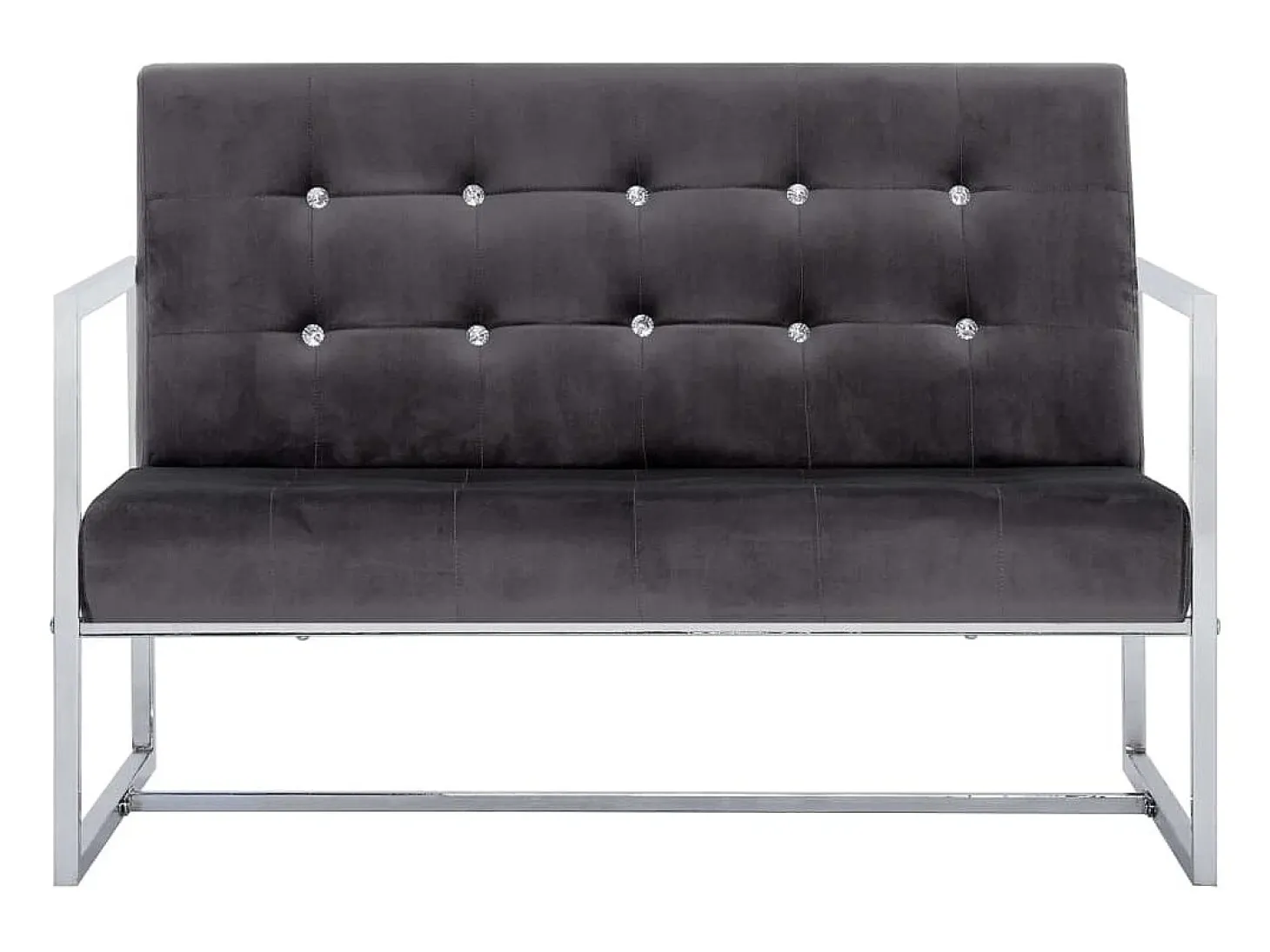 Sofá 2 plazas con reposabrazos cromado y terciopelo gris oscuro