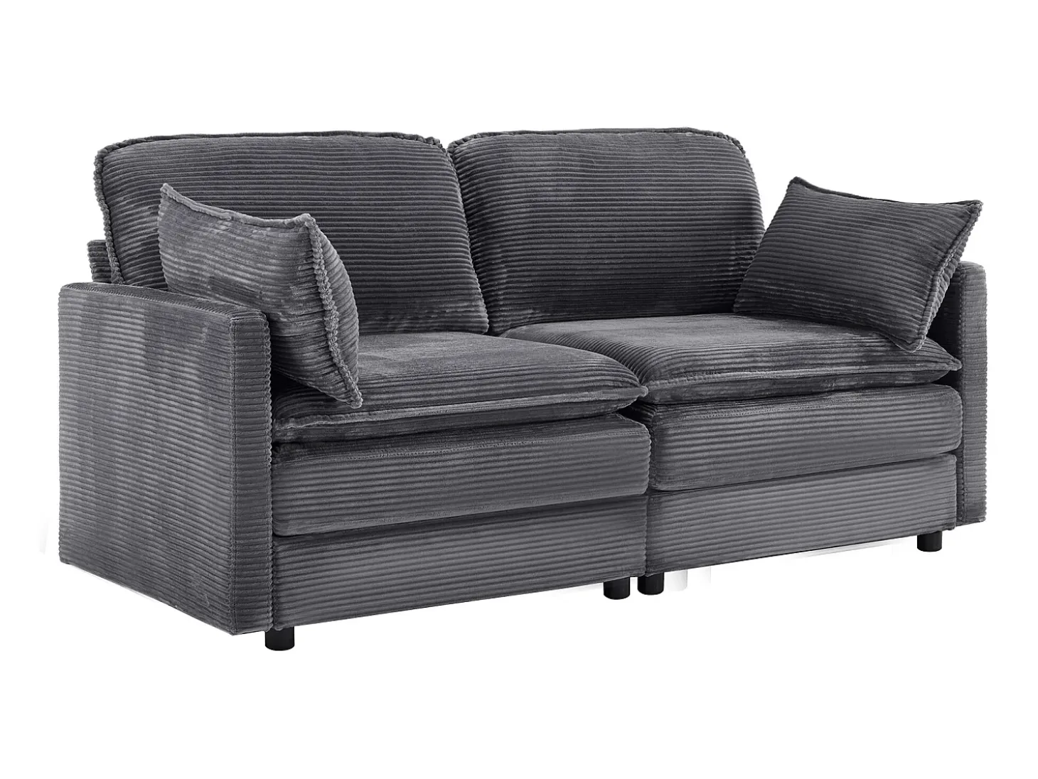 Sofá 2 plazas de pana gris con respaldo acolchado - Estilo moderno