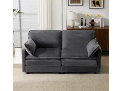Sofá 2 plazas de pana gris con respaldo acolchado - Estilo moderno