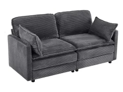 Sofá 2 plazas de pana gris con respaldo acolchado - Estilo moderno