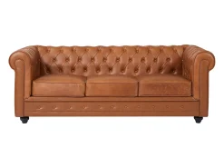 Sofá 3 plazas de piel de vaca color camel CHESTERFIELD