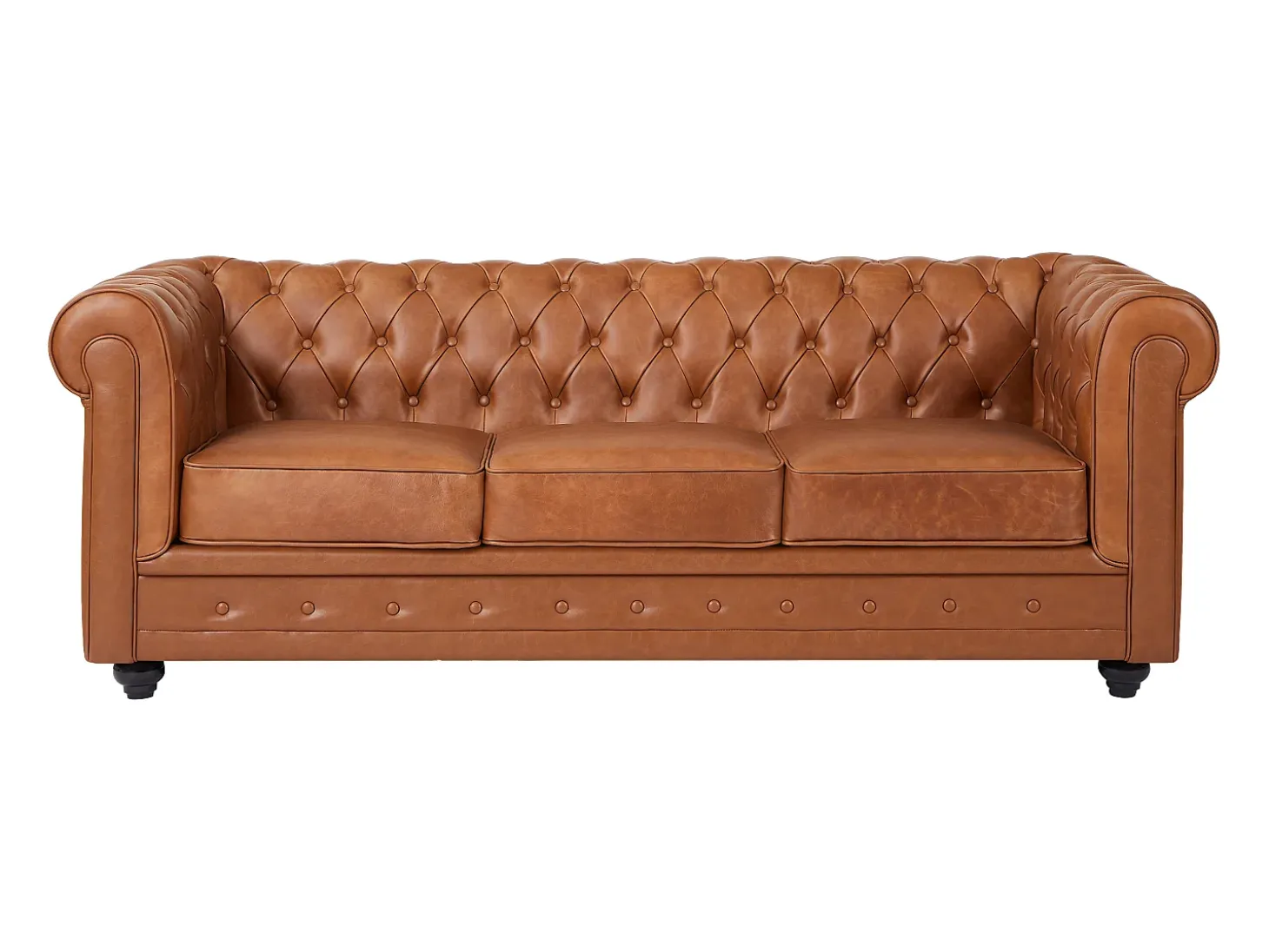 Sofá 3 plazas de piel de vaca color camel CHESTERFIELD