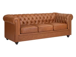 Sofá 3 plazas de piel de vaca color camel CHESTERFIELD
