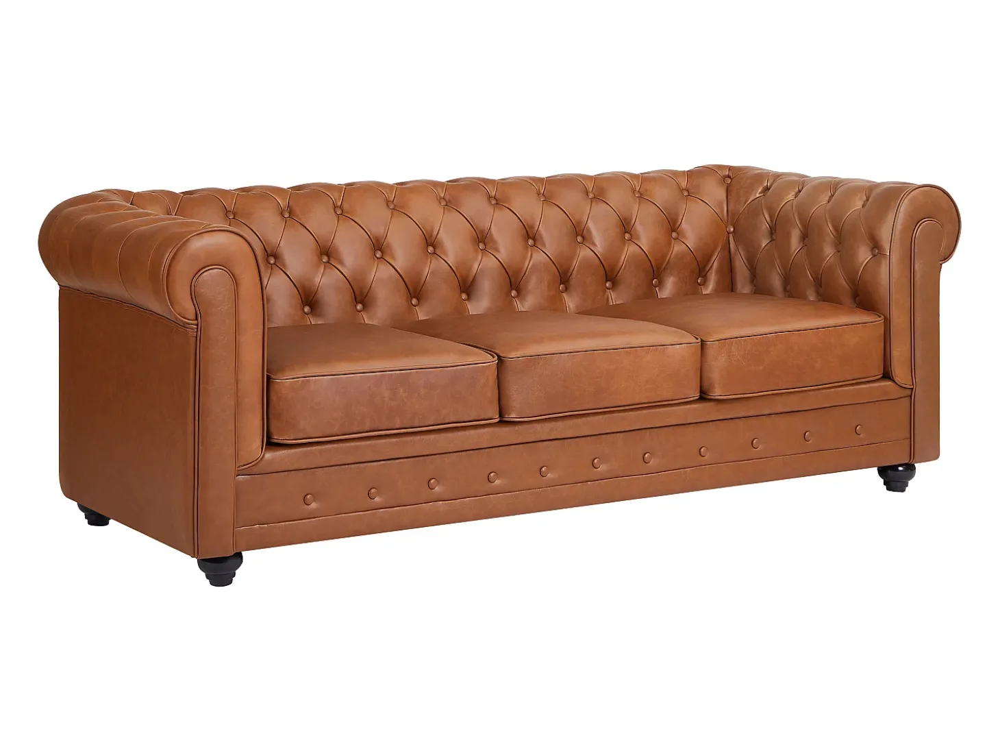 Sofá 3 plazas de piel de vaca color camel CHESTERFIELD