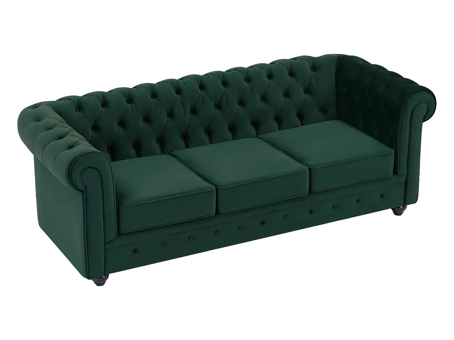 Sofá 3 plazas de tela de terciopelo verde CHESTERFIELD