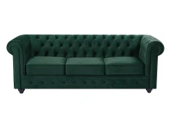 Sofá 3 plazas de tela de terciopelo verde CHESTERFIELD