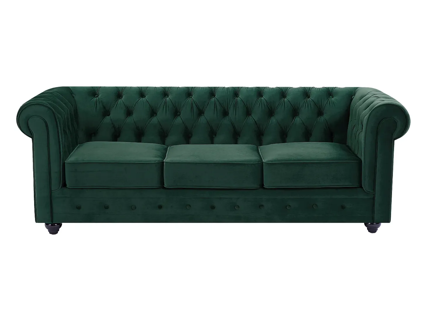 Sofá 3 plazas de tela de terciopelo verde CHESTERFIELD