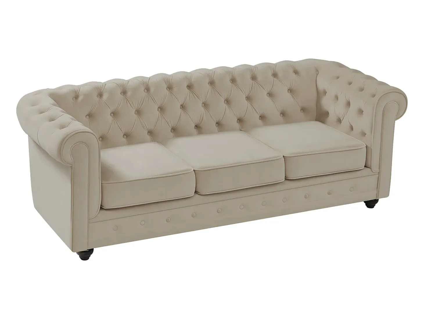 Sofá 3 plazas de terciopelo color beige CHESTERFIELD