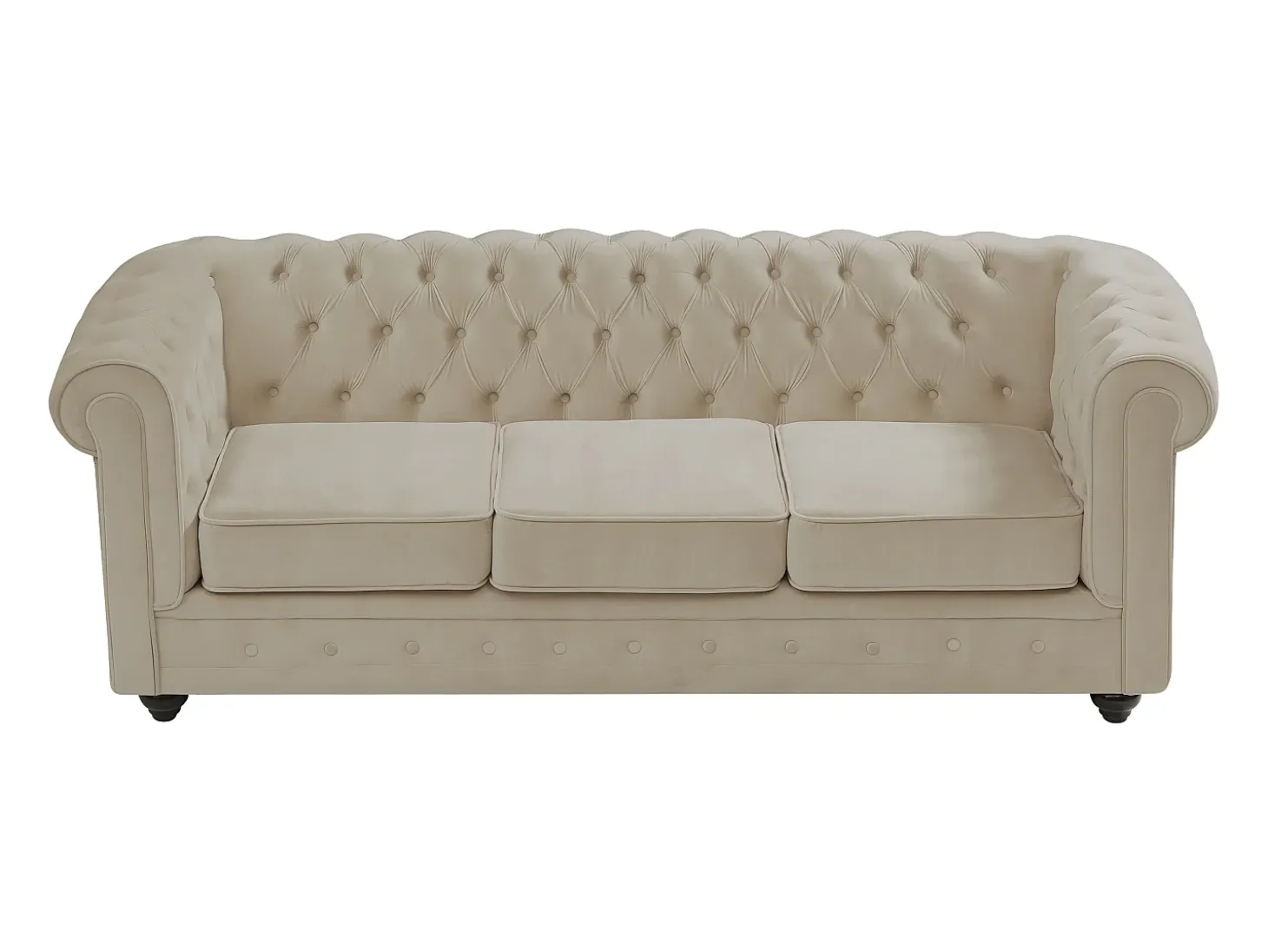 Sofá 3 plazas de terciopelo color beige CHESTERFIELD