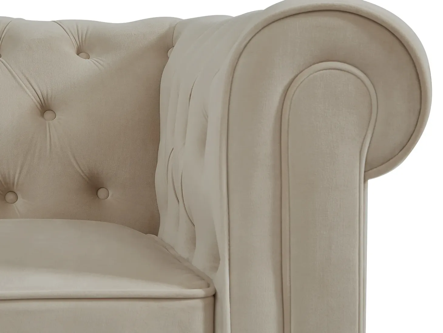 Sofá 3 plazas de terciopelo color beige CHESTERFIELD