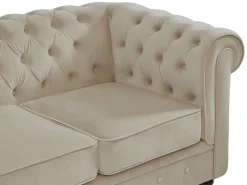 Sofá 3 plazas de terciopelo color beige CHESTERFIELD