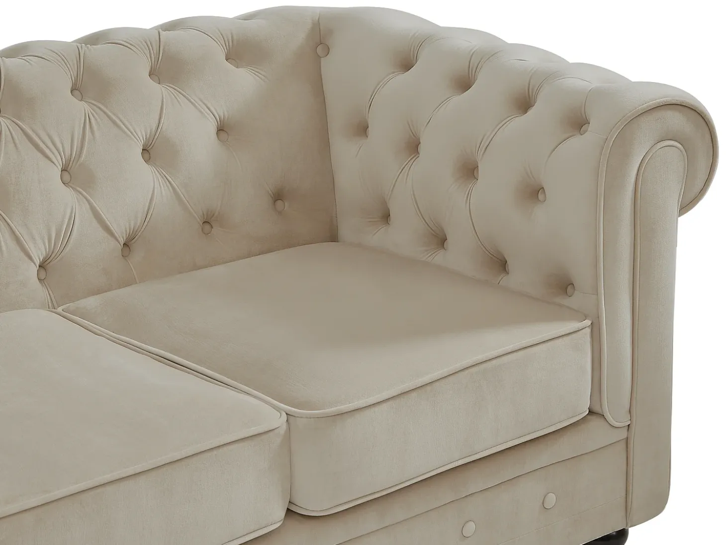 Sofá 3 plazas de terciopelo color beige CHESTERFIELD