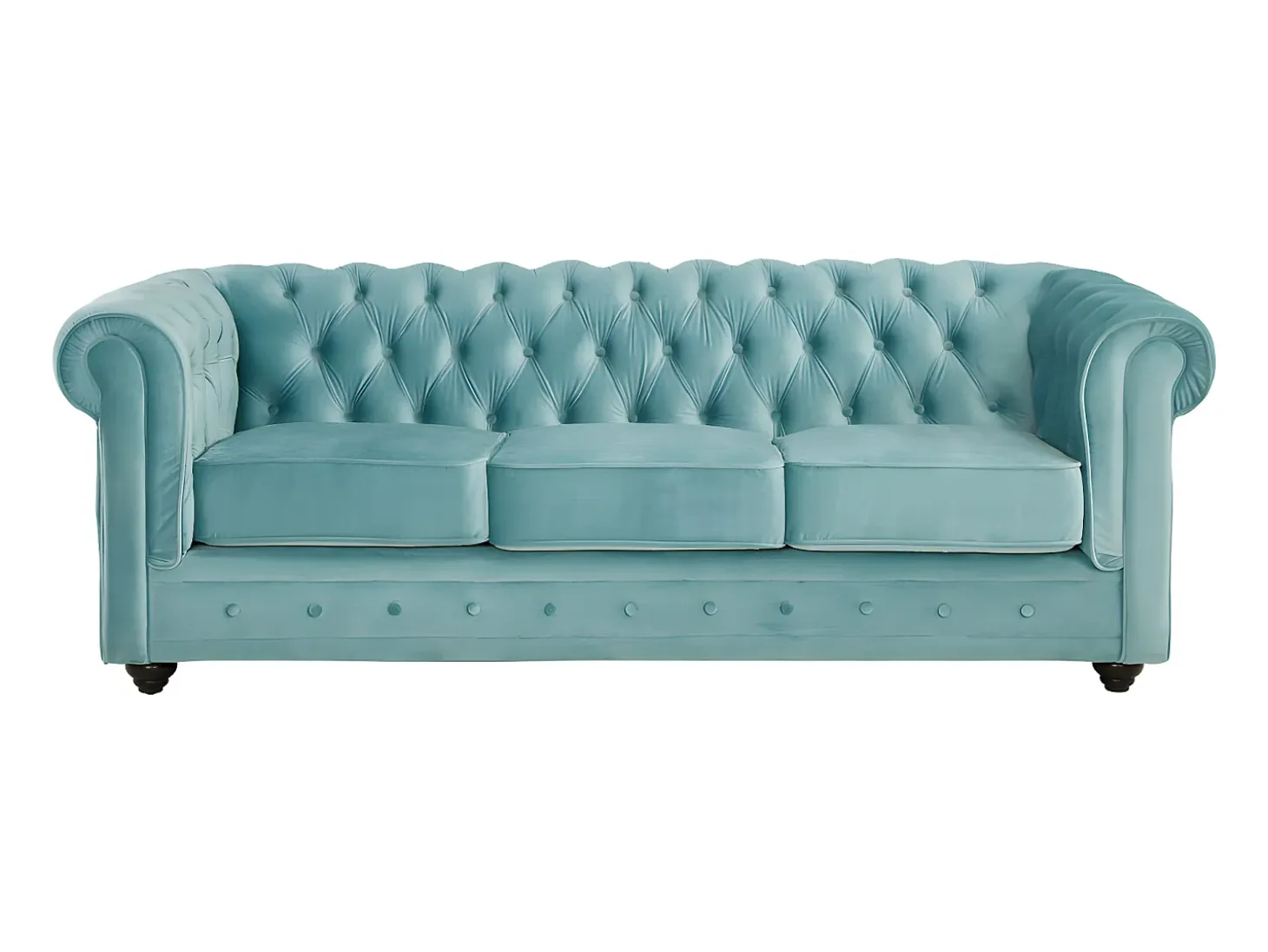 Sofá 3 plazas de terciopelo color azul pastel CHESTERFIELD