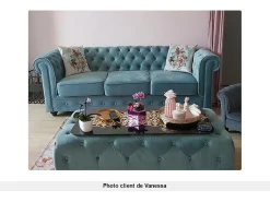 Sofá 3 plazas de terciopelo color azul pastel CHESTERFIELD