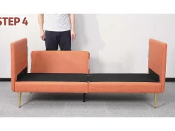 Sofá 2/3 plazas en imitación de piel, con 56 cm de profundidad y cómoda cojines de asiento, 185x76x90 cm, naranja