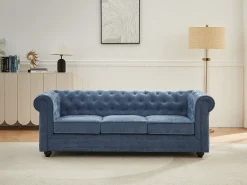 Sofá 3 plazas en tejido color azul CHESTERFIELD
