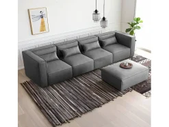 Sofá 4 plazas modular seccional moderno de tela con pouf Solv