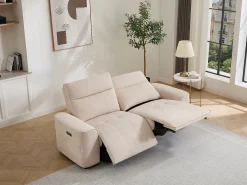 Sofá 3 plazas relax eléctrico en chenilla beige SCAMOCO