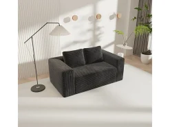 Sofá 2 Plazas, Terciopelo acanalado negro, 65cm prof. asiento, 2 cojines, 160x88x58cm