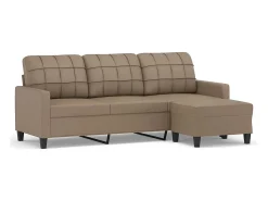 Sofá 3 plazas y taburete cuero sintético color capuchino 180 cm