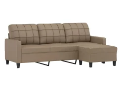 Sofá 3 plazas y taburete cuero sintético color capuchino 180 cm