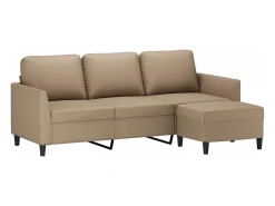 Sofá 3 plazas y taburete cuero sintético color capuchino 180 cm