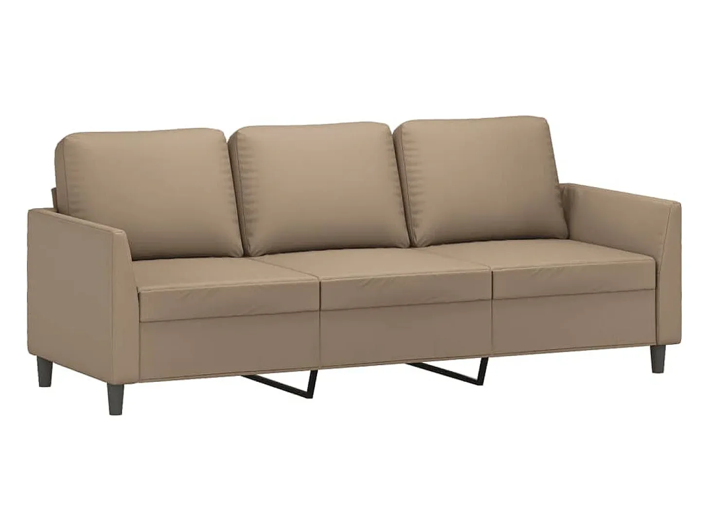 Sofá 3 plazas y taburete cuero sintético color capuchino 180 cm