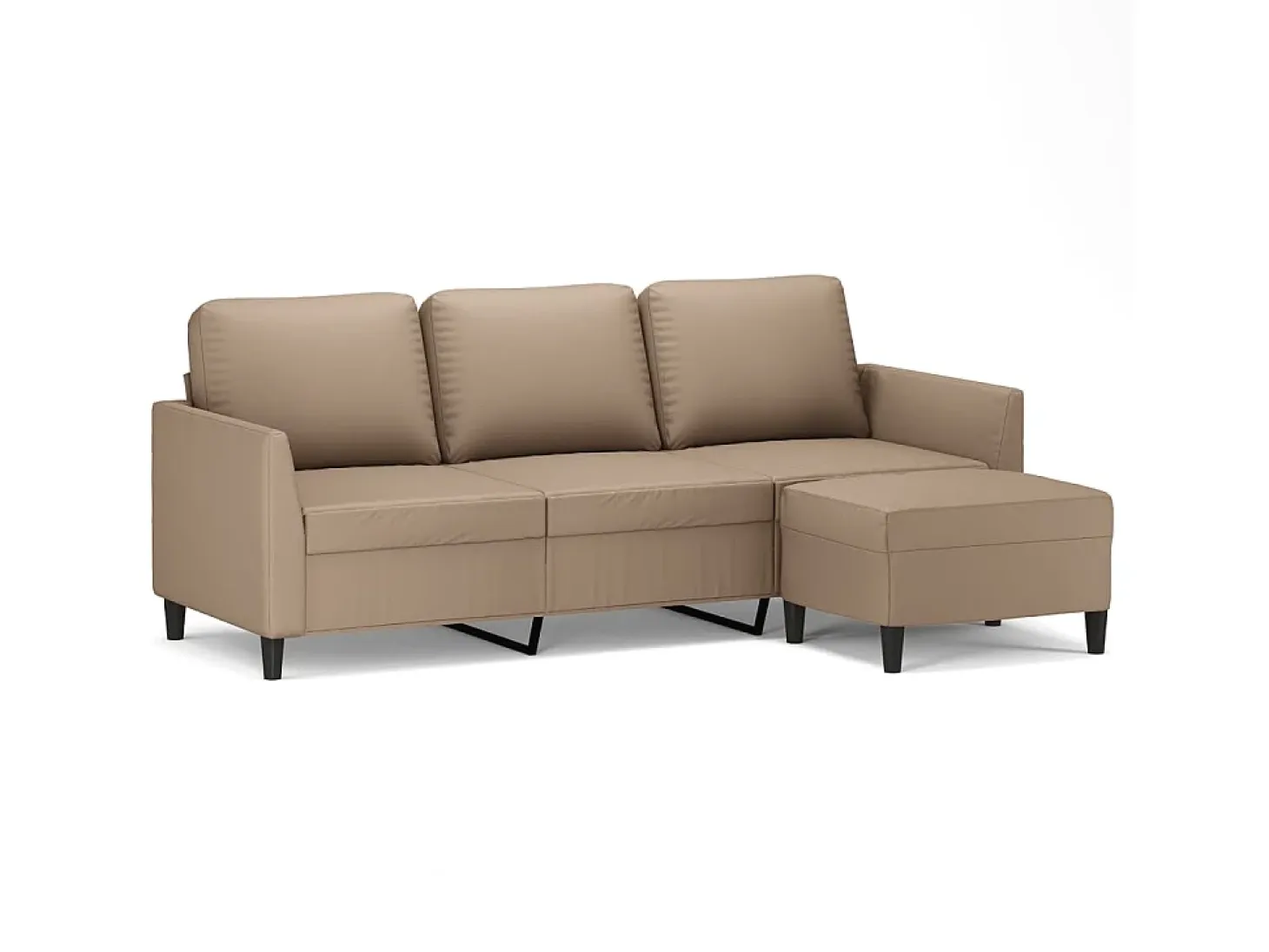 Sofá 3 plazas y taburete cuero sintético color capuchino 180 cm