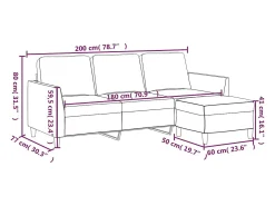 Sofá 3 plazas y taburete cuero sintético color capuchino 180 cm