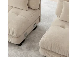 Sofá angular 2 plazas de tejido Chenilla, con 4 cojines, otomana extraíble, combinación DIY, 220x145x81cm, Beige