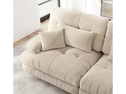 Sofá angular 2 plazas de tejido Chenilla, con 4 cojines, otomana extraíble, combinación DIY, 220x145x81cm, Beige