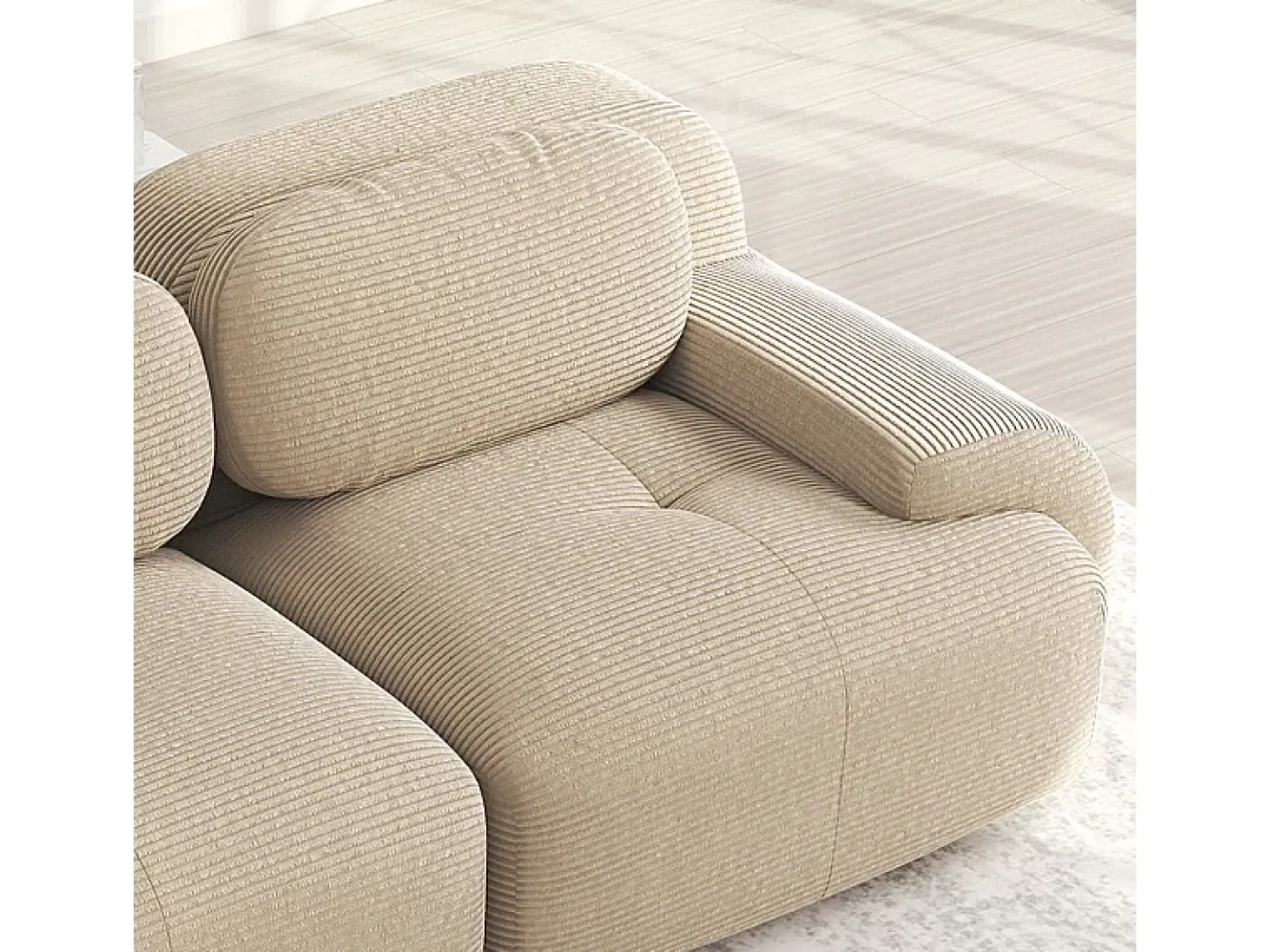 Sofá angular 4 plazas modular - de Pana - con 4 cojines y otomana - 388x178x75cm - Beige