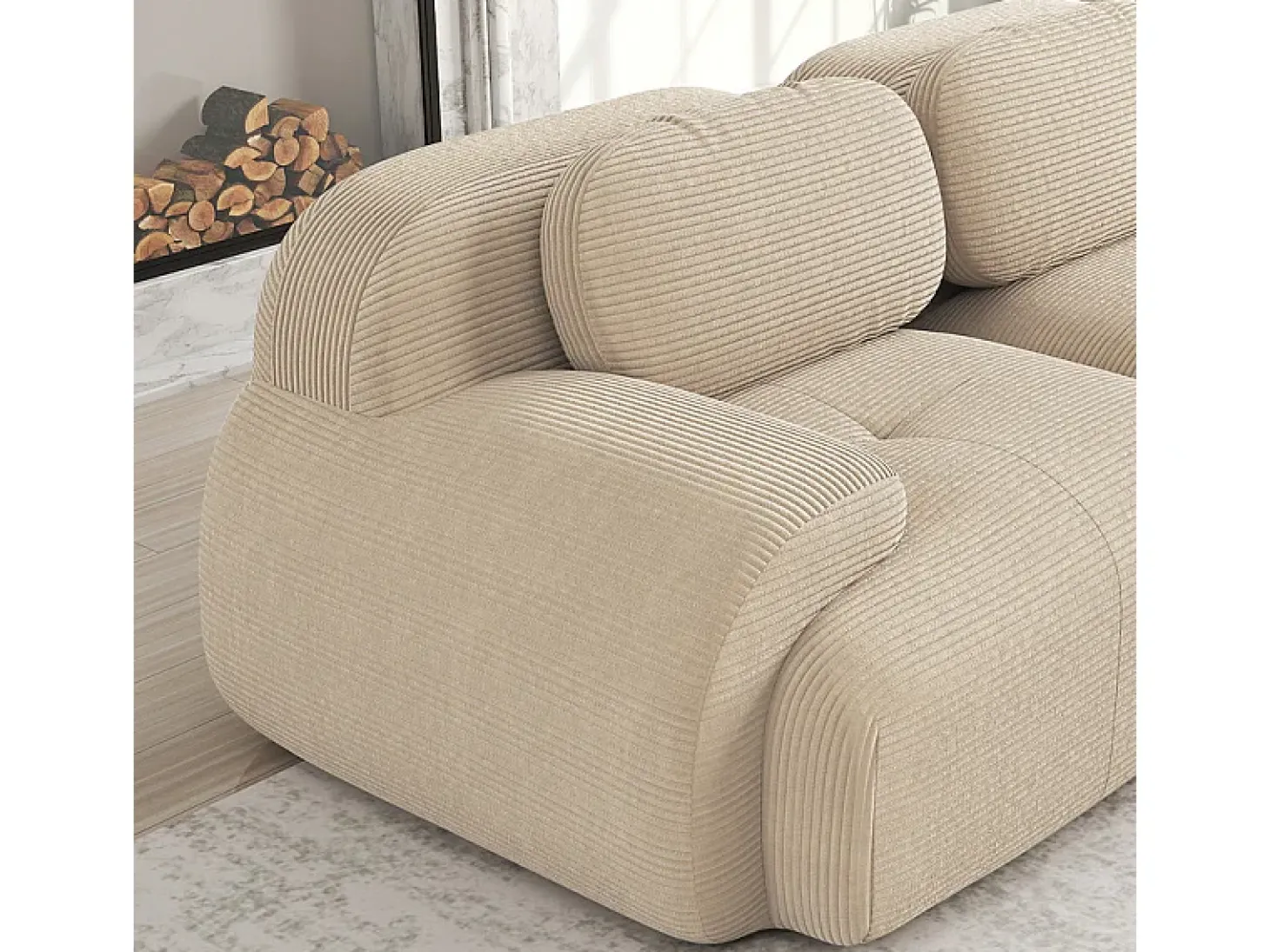 Sofá angular 4 plazas modular - de Pana - con 4 cojines y otomana - 388x178x75cm - Beige