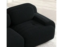 Sofá angular 3 plazas modular - de Pana - con 3 cojines y otomana - 298x178x75cm - Negro
