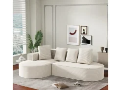 Sofá angular izquierdo de Pana de canalé grueso con 4 cojines - 265x67x40,5cm - Blanco