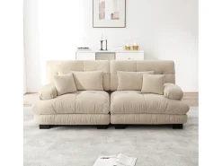 Sofá beige de 2 plazas - Sofá recto con 2 cojines lumbares y 2 cojines decorativos - chenilla