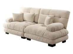 Sofá beige de 2 plazas - Sofá recto con 2 cojines lumbares y 2 cojines decorativos - chenilla