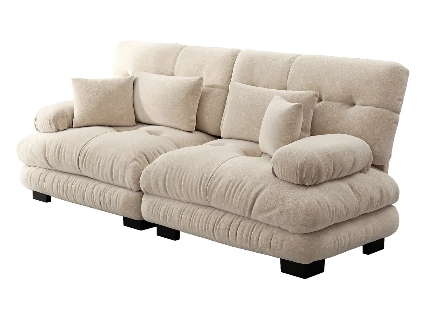 Sofá beige de 2 plazas - Sofá recto con 2 cojines lumbares y 2 cojines decorativos - chenilla