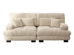 Sofá beige de 2 plazas - Sofá recto con 2 cojines lumbares y 2 cojines decorativos - chenilla