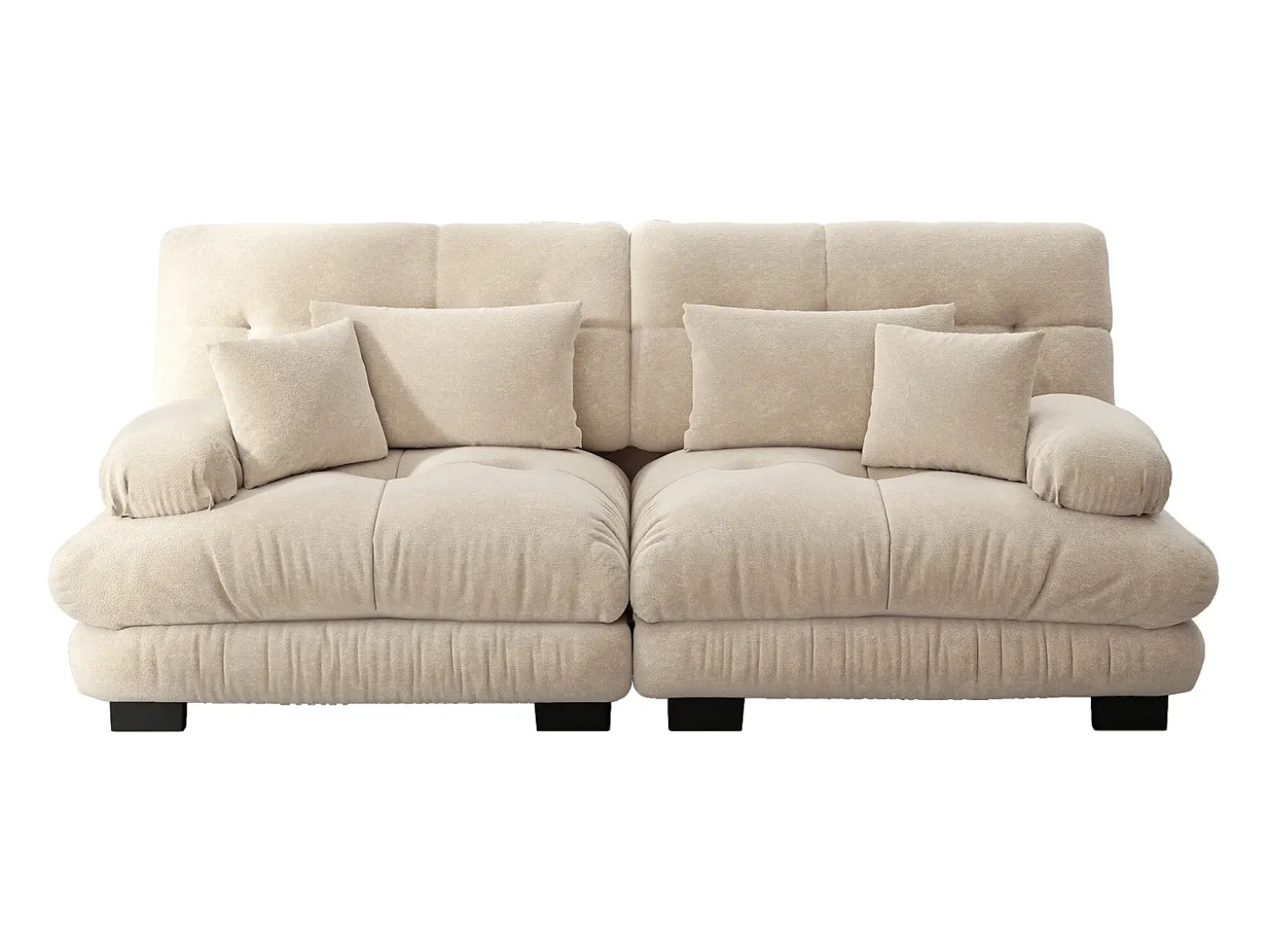 Sofá beige de 2 plazas - Sofá recto con 2 cojines lumbares y 2 cojines decorativos - chenilla